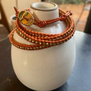 Chan Luu Silver Nuggets Orange Leather 5 Wrap Bracelet